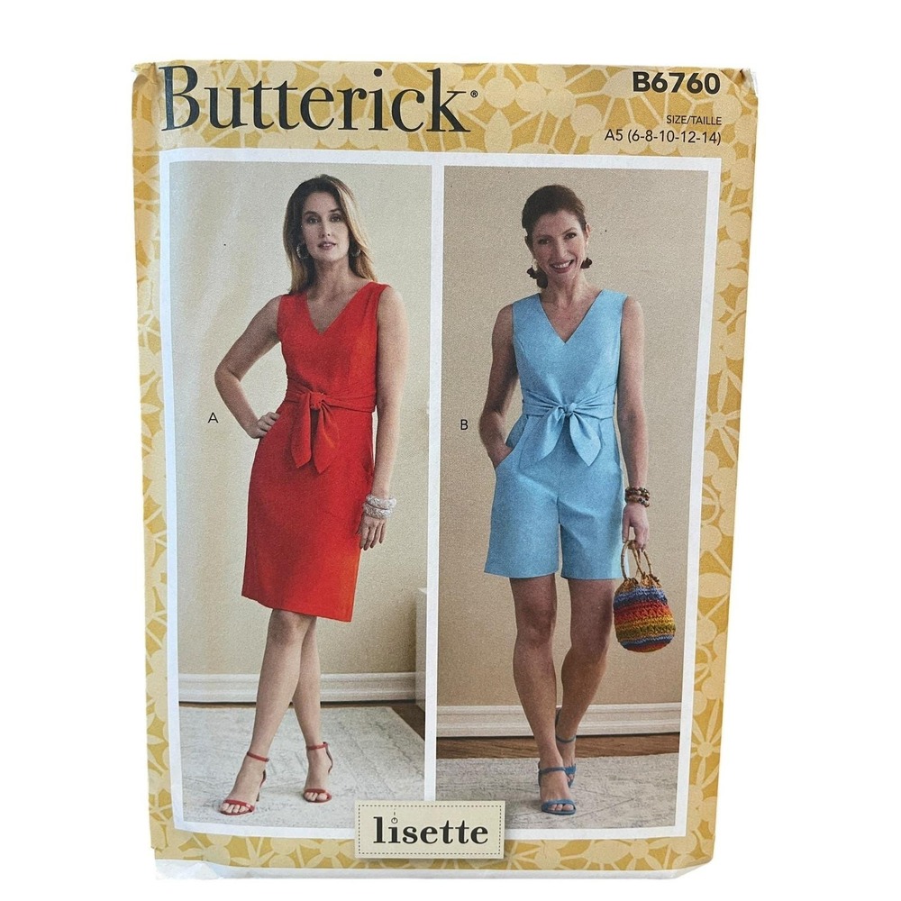 Butterick Sewing Pattern B6760 Misses Dress Romper Size 6-14 V-Neck Tie Waist